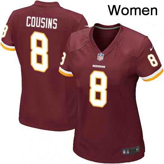 Womens Nike Washington Redskins 8 Kirk Cousins Game Burgundy Red Team Color NFL Jersey